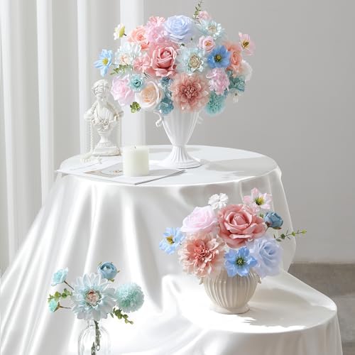 Floweroyal Artificial Flowers Fake Rose Flowers Dahlia with Stems for DIY Wedding Bridal Bouquets, Baby Shower, Floral Arrangement, Table Centerpieces, Home Decorations