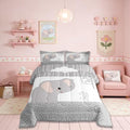 Castle Fairy Cartoon Elephant Bedding Comforters Queen Size,Kawaii Cute Wild Animal Comforter Set with 2 Pillowcases,Grey White Tree Cloud Flower Children Adult Polyester Duvet Set 3pcs