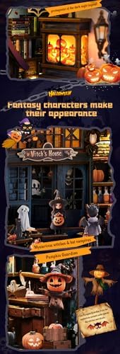 Book Nook Kit Halloween Mini House Kit - 3D Wooden DIY Castle with LED Lights, Spooky Bookshelf Decor for Teens and Adults