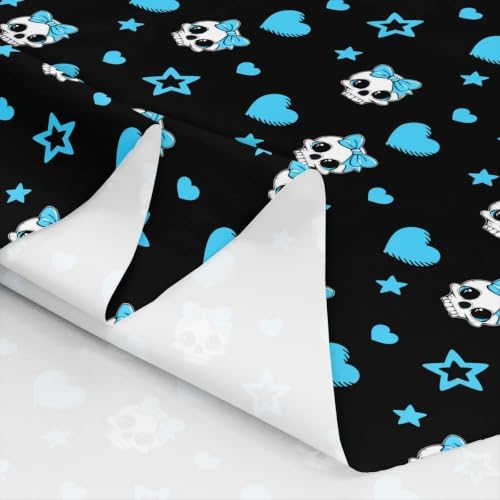 Cute Skull Fabric by The Yard,Hearts Stars Bowknot Indoor Outdoor Fabric,Halloween Theme Skeleton Soft Polyester No Stretch Fabrics Kids Girls Sewing Lovers,Black Blue 5 Yards 180"x59"