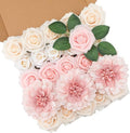 Floweroyal Artificial Pink Flowers Fake Rose Flowers Dahlia with Stems for DIY Wedding Bridal Bouquets, Baby Shower, Floral Arrangement, Table Centerpieces, Home Decorations.