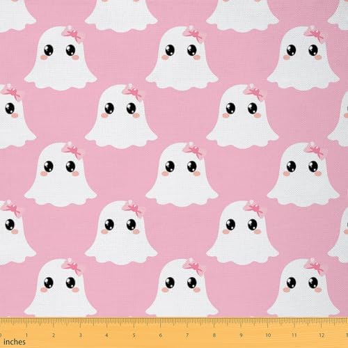Feelyou Pink Halloween Soft Flannel Fabric by The Yard Cute Ghost Upholstery Fabric for Sewing Crafting Kawaii Bow Indoor Decor for Home DIY Projects 5 Yards