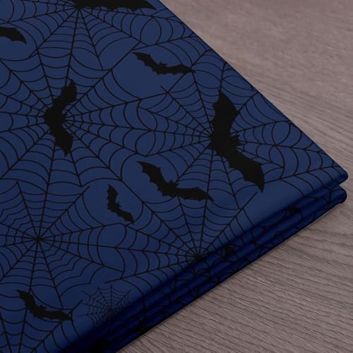 Black Bat Fabric by The Yard Blue Black Spider Web Soft Polyester Sewing Fabric Halloween Bat Silhouette No Stretch Durable Material for DIY Art Craft Making 2 Yard Bolt,72" L x 59" W