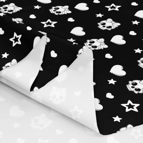 Cute Skull Fabric by The Yard,Star Love Bowknot Indoor Fabric,Cartoon Halloween Skeleton Soft Polyester No Stretch Fabrics Kids Girls Sewing Lovers,Black and White 3 Yards 108"x59"