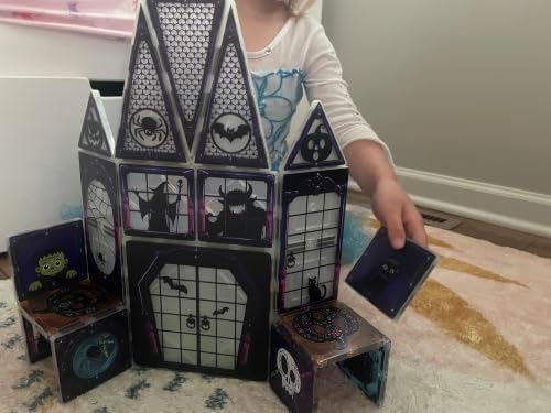 CreateOn Crayola Halloween Glow Magnetic Haunted House Tiles Set, Building Set for Kids, STEM Toys for Boys and Girls Ages 3 and Up, 28-Piece Set