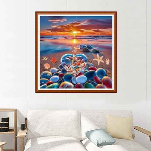 Joyhoor Stamped Cross Stitch Kits for Beginners Needlepoint Kits for Adults Embroidery Kits 11CT Counted Cross Stitch Kits Printed Embroidery Pattern-Beach Love 18x18 inchs