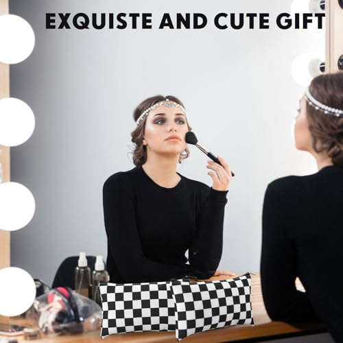 Eccliy 20 Pcs Checkered Makeup Bag Checkered Cosmetic Bag Canvas Gifts Accessories for Women Toiletry Pouch with Zipper Gift Bags for Team Party