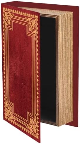 Vintage Book Shaped Storage Box 9.1 x 5.9 x 2 Inch Faux Book Trinket Box Red Retro Pattern Decorative Storage Organizers for Jewelry Trinkets Wedding Keepsake Photos Home Bookshelf Decor