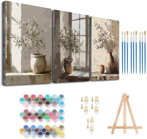 Axquilon 3 Packs Olive Tree Framed Paint by Numbers Kit for Adults 8x10 in