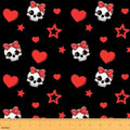 Cartoon Skull Fabric by The Yard,Halloween Skeletons Indoor Outdoor Fabric,Red Hearts Stars Bowknot Soft Polyester No Stretch Fabrics Kids Girls Sewing Lovers,Black Red 10 Yards 360"x59"