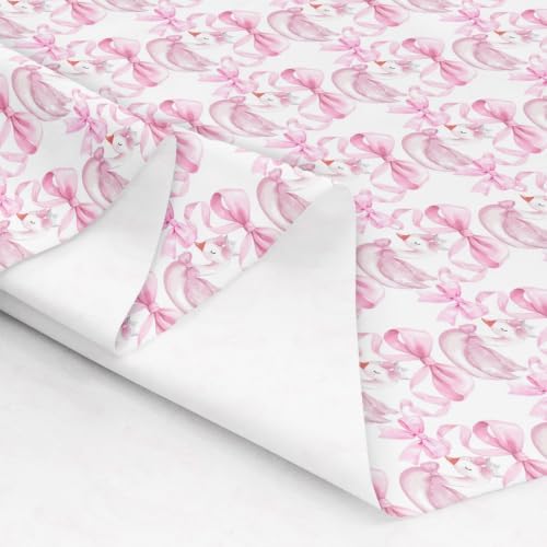 Pink Bow Upholstery Fabric for Chairs | Kawaii White Swan Outdoor Fabric by The Yard 362"x63", Cute Ribbon Bowknot Dreamy Princess Style Bow Tie Waterproof Fabric