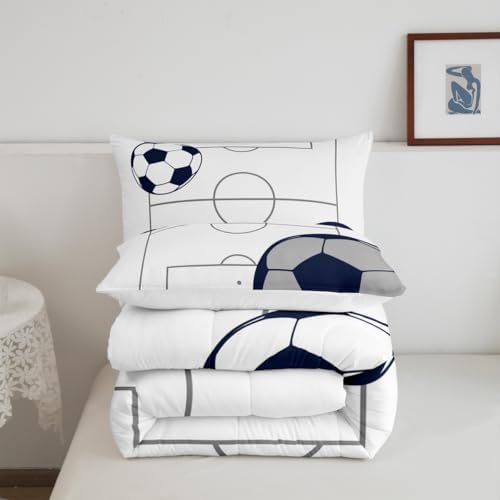 Football Boys Comforter Set Twin Size Kids Soccer Ball Pattern Down Comforter for Teens Game Room Decor Sports Theme Bedding Set with 1 Pillowcase Football Court Duvet Set Polyester Quilt Set