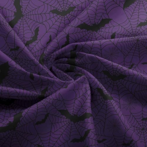 Purple Black Spider Web Fabric by The Yard Wild Bat Decor No Stretch Fabric for Sewing Supplies Halloween Gothic Style Soft Polyester for Home DIY Projects 3 Yards Whole Piece,108" L x 59" W