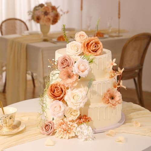 Floweroyal Artificial Flowers Fake Rose Flowers Dahlia with Stems for DIY Wedding Bridal Bouquets, Baby Shower, Floral Arrangement, Table Centerpieces, Home Decorations