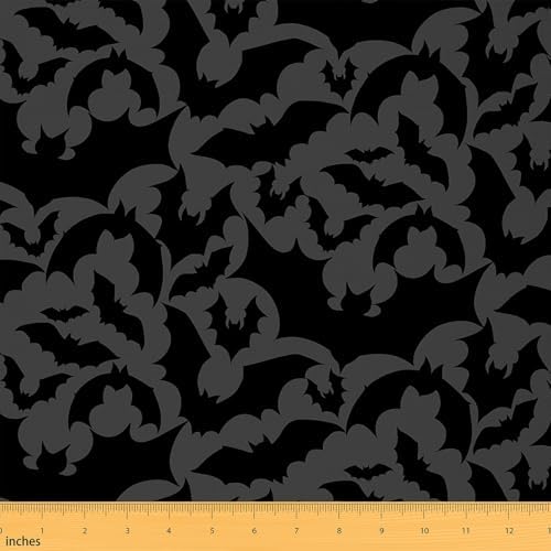 Black Bat Fabric by The Yard Gothic Style Halloween Theme Fabrics for Sewing Lovers Wild Bats Animal Silhouette Fabric DIY Soft Polyester No Stretch 5 Yards,180" L x 59" W