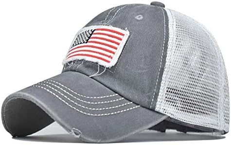 Distressed Ponytail Hat for Women American-Flag Pony Tail Caps High Bun
