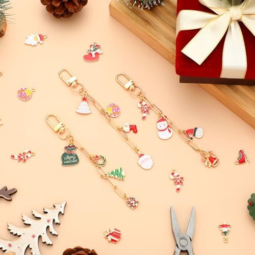 Tondiamo 266 Pcs Christmas Keychain Making Kit Xmas Keychain Craft Gift
