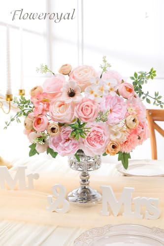 Floweroyal Artificial Flowers Combo Pink Flowers Mix Silk Flowers Roses Peonies with Stems for DIY Wedding Bridal Bouquets, Baby Shower, Floral Arrangement, Table Centerpieces, Home Decorations.