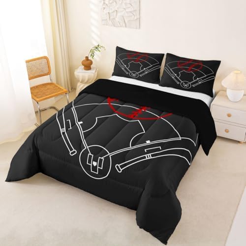Baseball Field Print Bedding Set King Size,Boys Ball Sports Games Themed Comforter Set Room Decor for Home,Red Baseball Bat Sporting Equipment Microfiber Down Comforter,with 2 Pillowcases