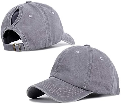 Criss Cross Hat Washed Distressed Baseball Cap Ponytail Hat High Messy Bun Ponycap for Women