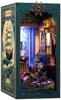 Mystic Ocean Diorama Book Nook - 3D LED Seafloor Decor with Shipwheel, Coral & Crystal Ball for Shelf Display