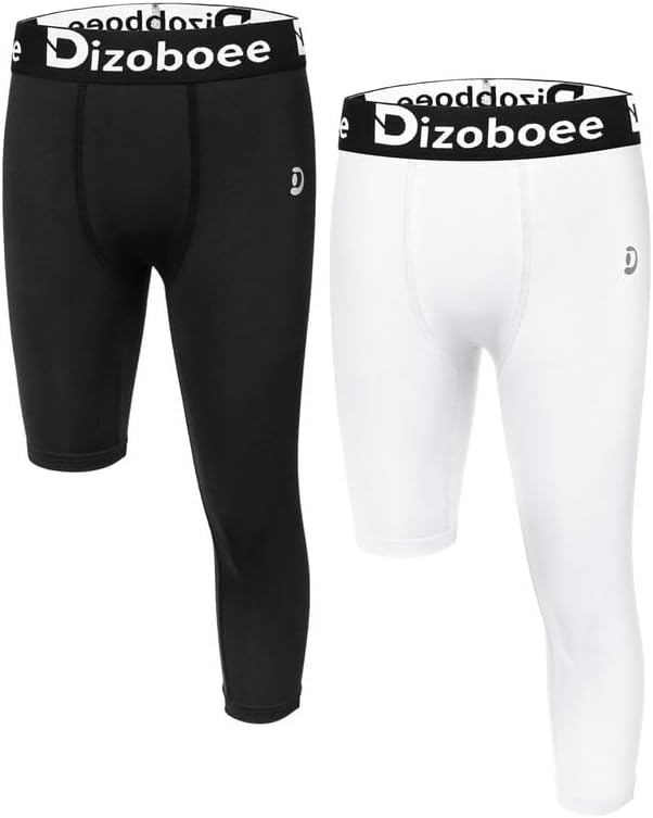 Youth Boys Compression Pants One Leg 3/4 Athletic Leggings for Sports Kids Basketball Tights Football Baseball Pants