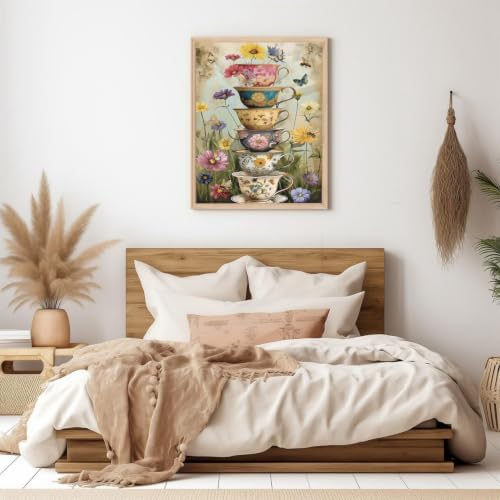 GOUOYANA Paint By Numbers Kit for Adults Vintage Flower Cup Funny Canvas