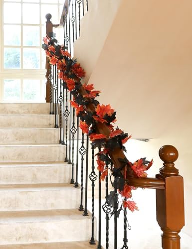 Joyhalo 5 Pack Fall Garland Black Leaves Garland for Autumn Halloween Decor