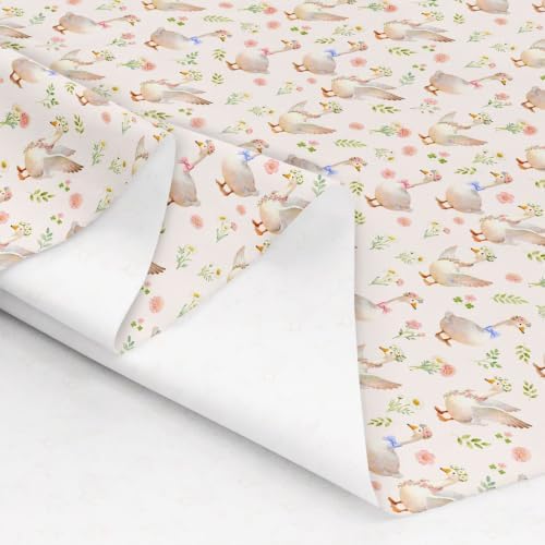 Cute Goose Fabric by The Yard,Kawaii Goose Farm Animal Soft Polyester No Stretch Fabric,Rustic Flowers Leaves Decorative Fabrics,Beige Crafts & Sewing Supplies,1 Yard,36" Lx59 W