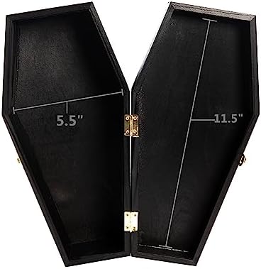 Creative Hobbies 12" Black Painted Wooden Coffin Box – Hinged Halloween Casket for Décor, Party Favors, Goth Display, Doll or Pet Memorial
