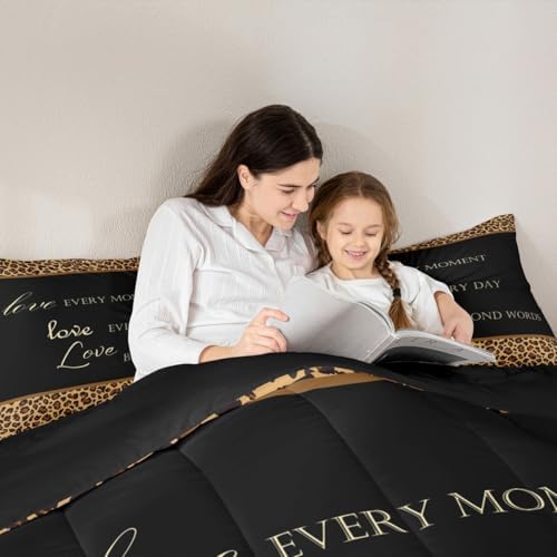 Castle Fairy Leopard Print Comforter Set Twin Size,African Wild Animal Fur Pattern Bedding Set for Kids Boys Men,Cheetah Skin Brown Black Quilted Duvet Set with 1 Pillowcase