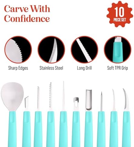 Pumpkin Carving Kit 10 pcs Acua Blue- Halloween Pumpkin Carving Kit Case - Complete Pumpkin Carving Set With Saw Pumpkin Carving Knife - Halloween Pumpkin Carving Tools