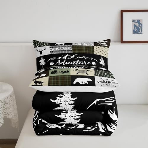 Castle Fairy Deer Antlers Full Size Comforter Set,Bear Pine Arrow Hunting Adventure Bedding Comforters Bedroom Collection,Camper Retro Green Plaid Checkered Bedding Set for Girls Teens