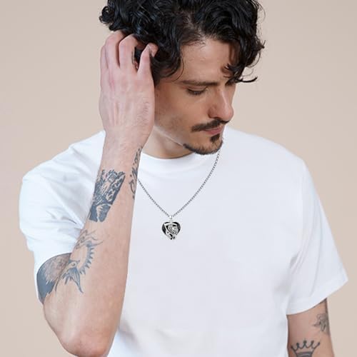 Santa Muerte Necklace for Men Sterling Silver Owl Skull Grim Reaper Pendant Heart Crystal Oxidation Skull Holy Death Scythe Aumelt Charm Necklace Jewelry Gifts for Father's Day Halloween Christmas