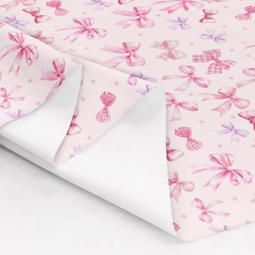 Kawaii Bow Tie Upholstery Fabric for Chairs | Dreamy Princess Style Bowknot Fabric by The Yard 181"x63", Cute Ribbon Plaid Bow Kawaii Sewing Fabric for Kids Gifts,Light Pink Room Decor Aesthetic