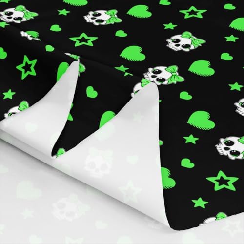 Cute Skeleton Fabric by The Yard,Exotic Skull Star Love Bowknot Indoor Fabric,Halloween Soft Polyester No Stretch Fabrics Kids Girls Sewing Lovers,Black Green 3 Yards 108"x59"