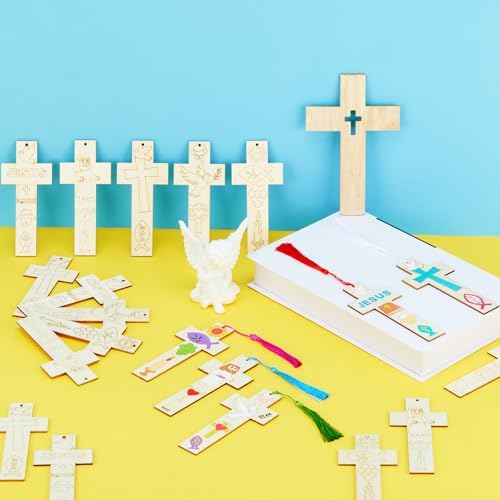 200 Pcs Christian Wood Bookmarks to Color Bulk, Color Your Own with Tassels