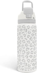Leopard Print Insulated Stainless Steel Water Bottle with Straw for Sports and Travel, 32oz, Gifts for Women Girls Friends Teens Birthday Christmas (Grey)