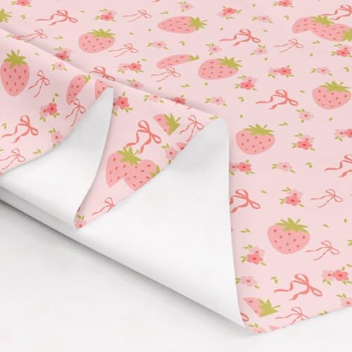 Strawberry Upholstery Fabric for Chairs | Pink Bow Fabric by The Yard 181"x63", Princess Silk Ribbon Cute Bowknot Boho Floral Flowers Kawaii Sewing Fabric for Kids Gifts