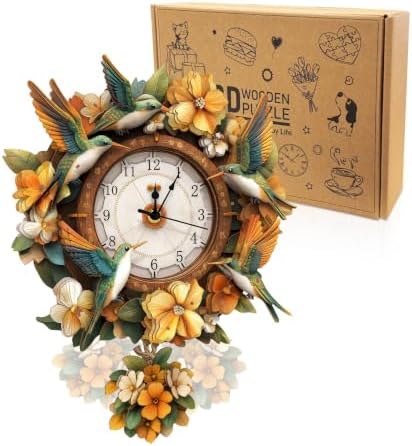 3D Puzzles for Adults Wooden Hummingbird Puzzle Clock Adult Crafts