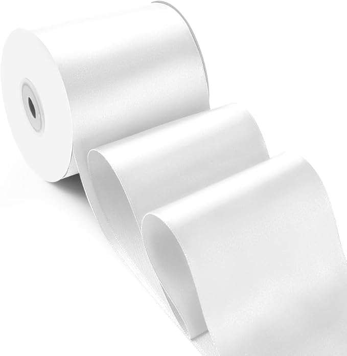 3 Inch 25 Yard Wide Satin Ribbon White, Solid Fabric Large Ribbon Roll by HimBen