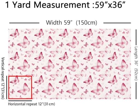 Pink Butterfly Upholstery Fabric for Chairs Pink Butterflies Fabric by The Yard 72"x63", Rustic Aesthetic Animal Watercolor Beetles Sewing Fabric DIY Projects