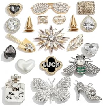 ZOKUZO Chic Bling Shoe Charms Gold and Sliver Designer Jewels Pretty Cute Chains Decorations Accessories for Women Girl Adults