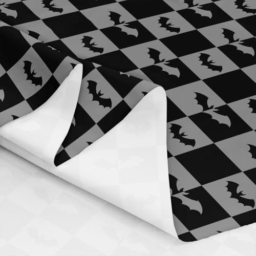 Halloween Bats Fabric by The Yard Cartoon Animal Silhouette No Stretch Fabric for Sewing Supplies Black Grey Checkered Soft Durable Polyester for Home DIY Projects 10 Yards Bolt,360" L x 59" W