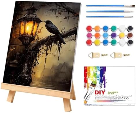 PHANTASYART Gothic Crow Framed Paint by Number with Wooden Easel 12x16inch