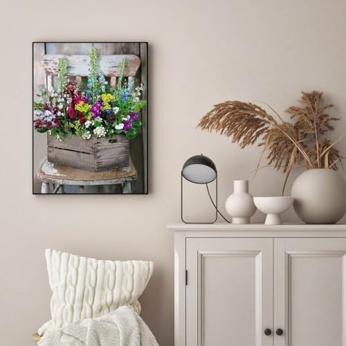 MIRCVSH Flowers Paint by Numbers for Adults with Framed Canvas-with Wooden Easel,Paint by Number on Canvas,DIY Acrylic Oil Painting Kits with Brushes Nice Gift Box for Home Wall Decor(12x16 Inch)
