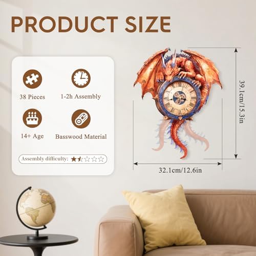 3D Puzzles for Adults Wooden Fire Dragon Puzzle Clock Adult Crafts