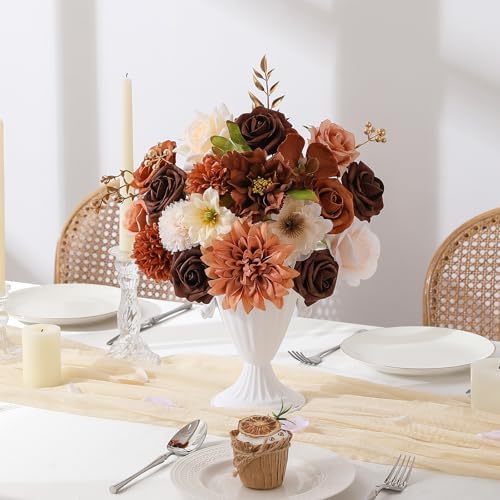 Floweroyal Artificial Flowers Fake Rose Flowers Dahlia with Stems for DIY Wedding Bridal Bouquets, Baby Shower, Floral Arrangement, Table Centerpieces, Home Decorations
