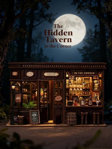 The Hidden Tavern DIY Book Nook Kit - 3D Miniature Bar with LED Lights, Eternal Night Wine Cellar Decor for Bookshelf