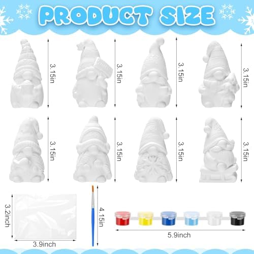 PullCrease 8 Pcs Winter Gnome Ceramics to Paint Crafts Kit